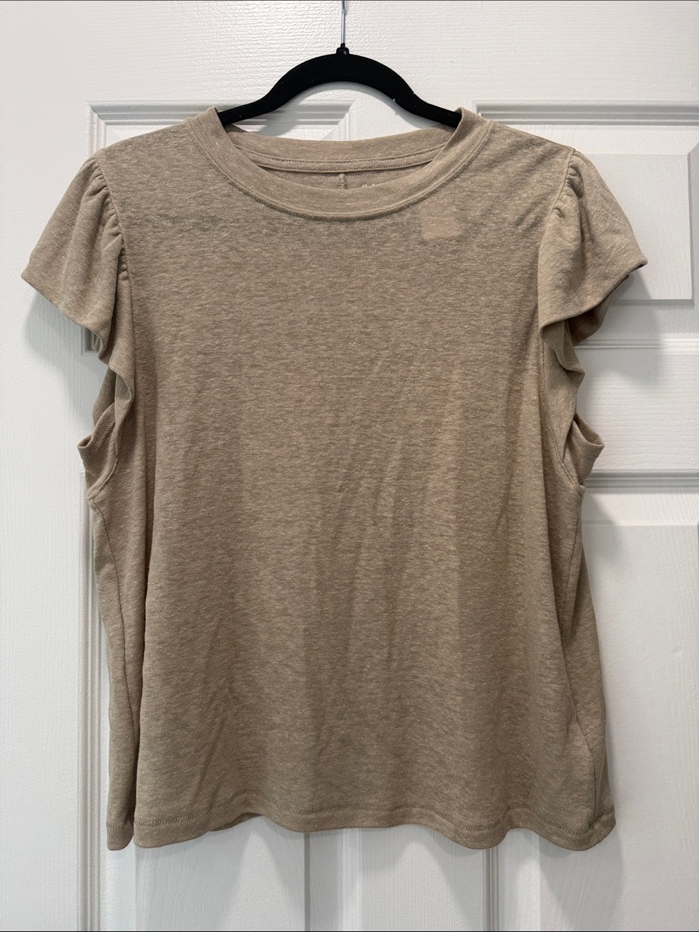 Gap Short Sleeve Ruffle Detail Top - Taupe